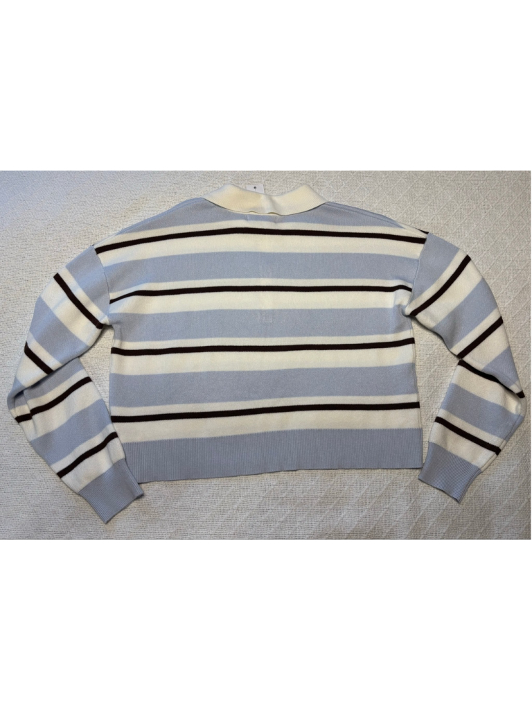 525 America Cropped Long Sleeve Rugby Polo Sweater Striped Blue White Small Nwt — image 3 of 6